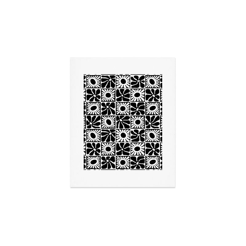 Black and white retro flower art pattern Art Print Gallery Image 1