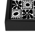 Black and white retro flower art pattern Framed Canvas Print Gallery Image 3
