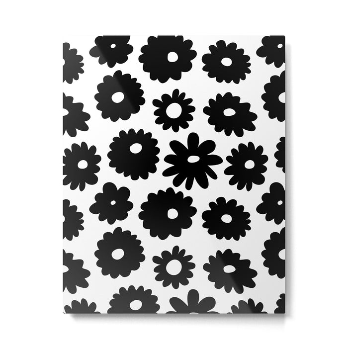 Black and white retro flower art pattern Metal Print Gallery Image 1