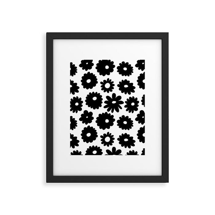 Black and white retro flower art pattern Framed Art Print Gallery Image 1