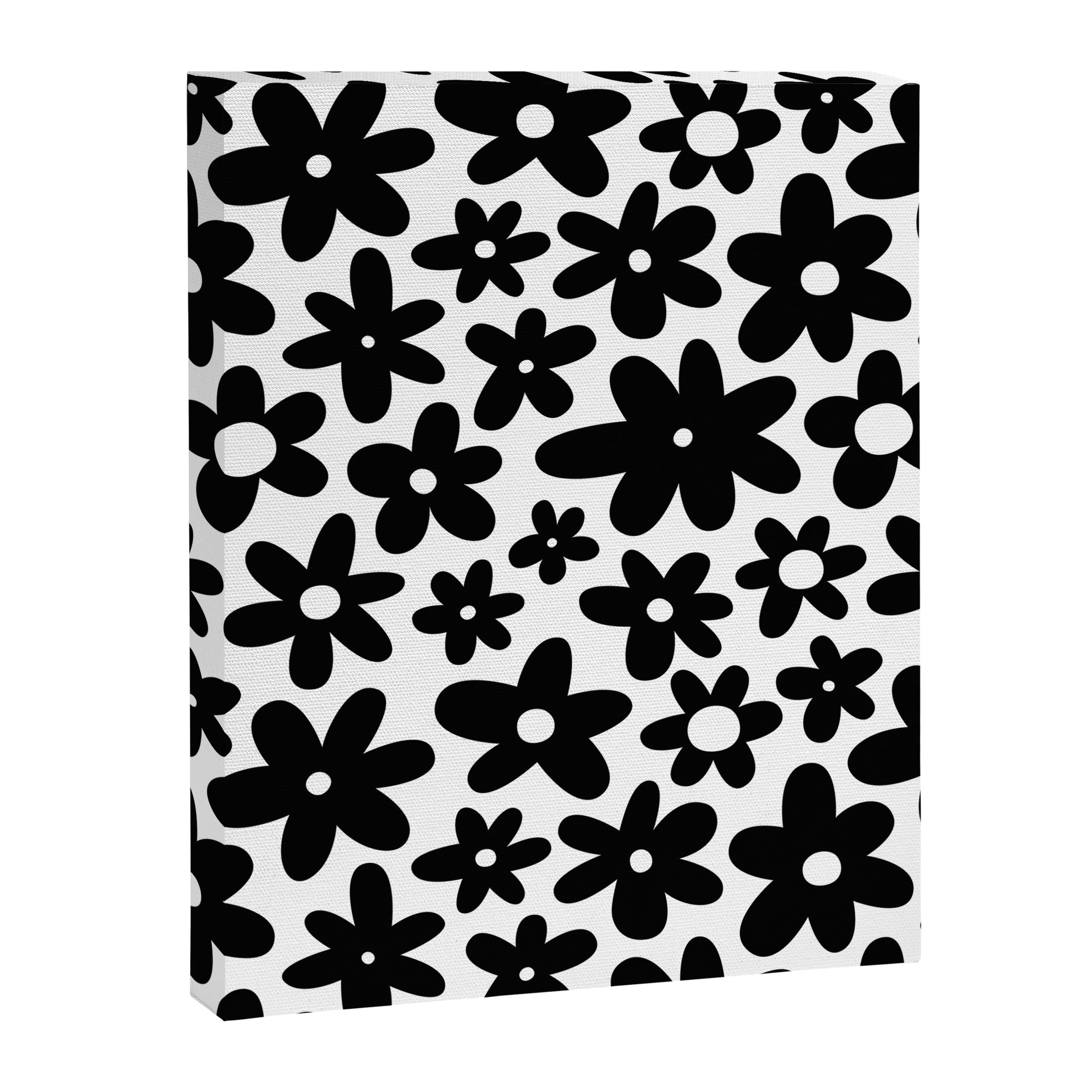 Black and white retro flower pattern Canvas Print Gallery Image 8