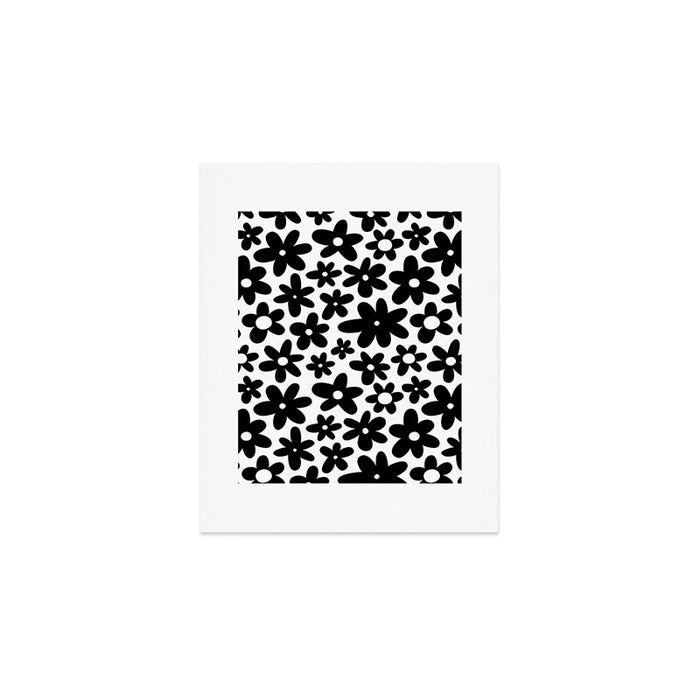 Black and white retro flower pattern Art Print Gallery Image 1