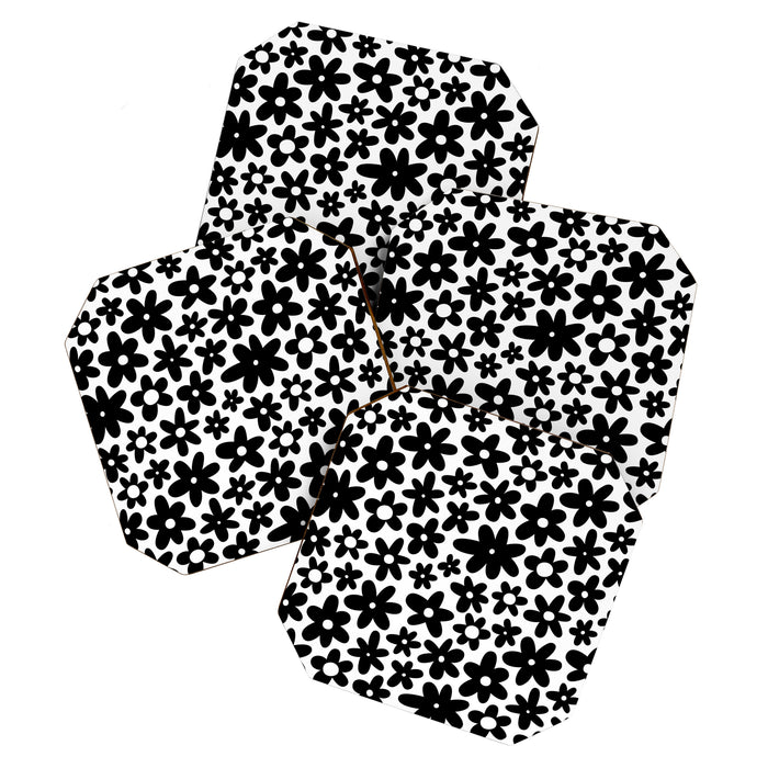 Black and white retro flower pattern Coaster Gallery Image 1