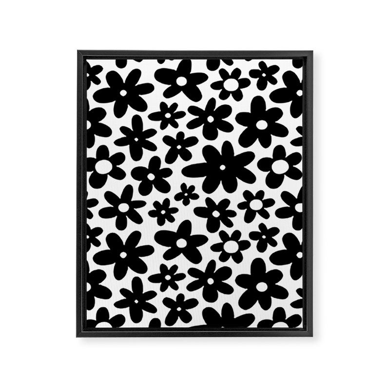Black and white retro flower pattern Framed Canvas Print Gallery Image 8