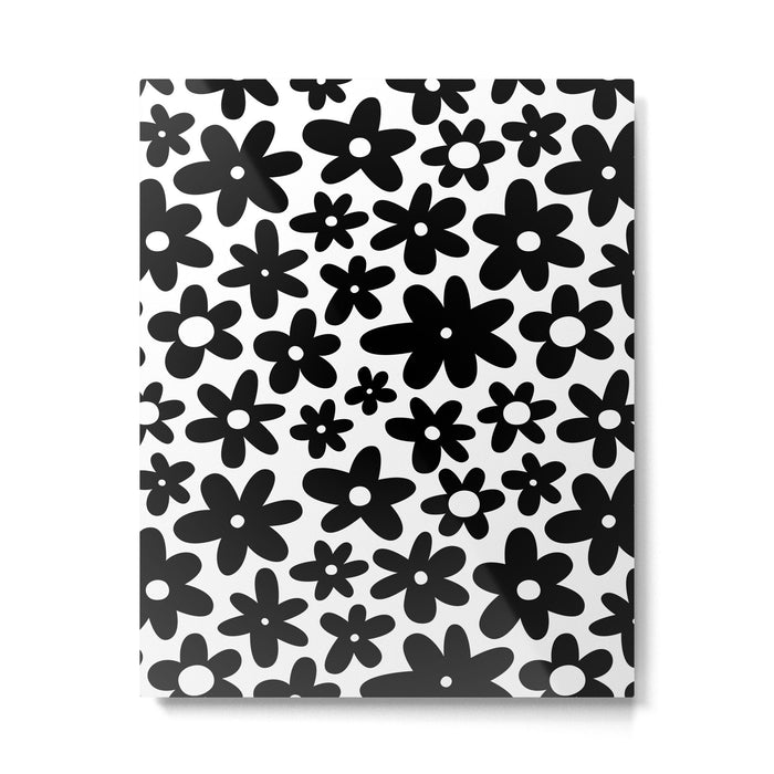 Black and white retro flower pattern Metal Print Gallery Image 1