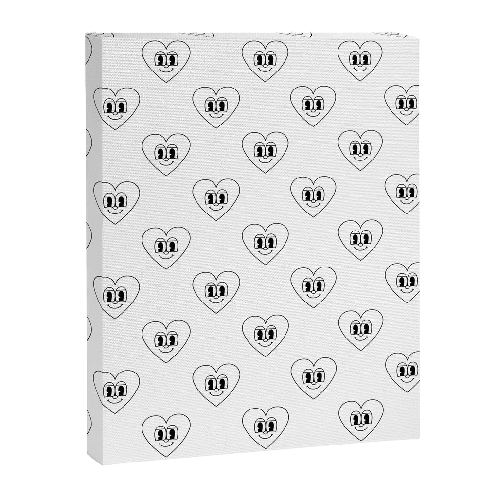 Black and white retro love heart cartoon pattern Canvas Print Gallery Image 8