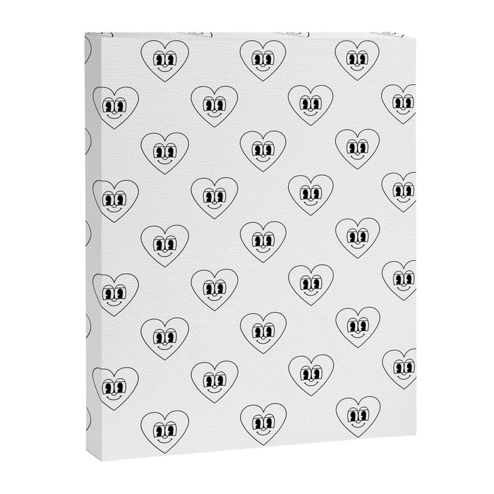 Black and white retro love heart cartoon pattern Canvas Print Gallery Image 1