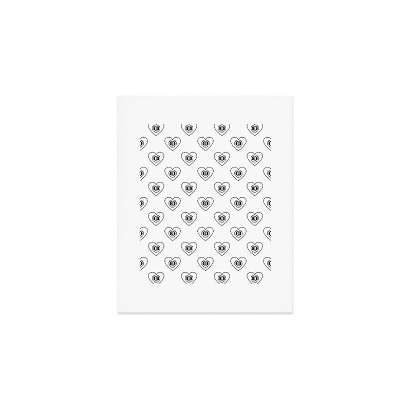Black and white retro love heart cartoon pattern Art Print Gallery Image 1
