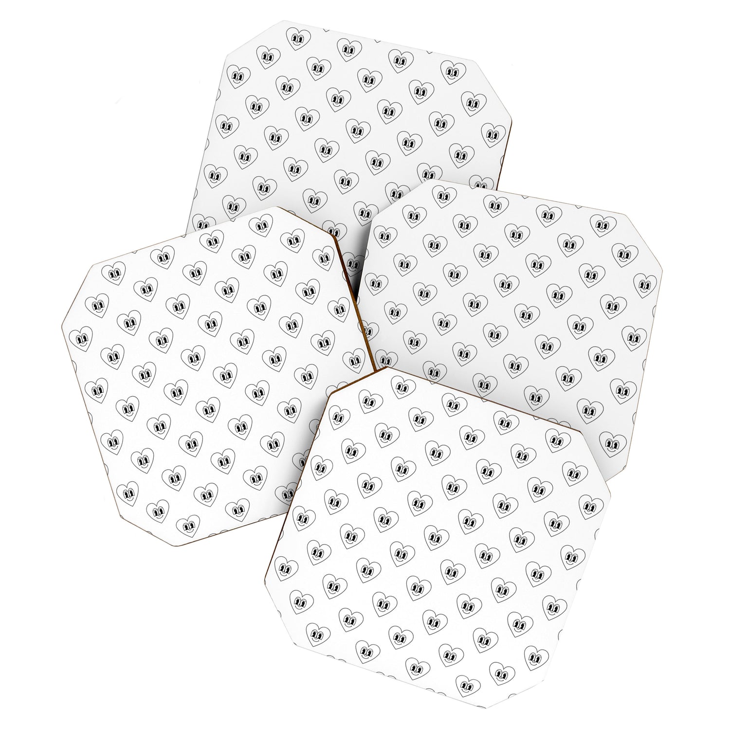 Black and white retro love heart cartoon pattern Coaster Gallery Image 1