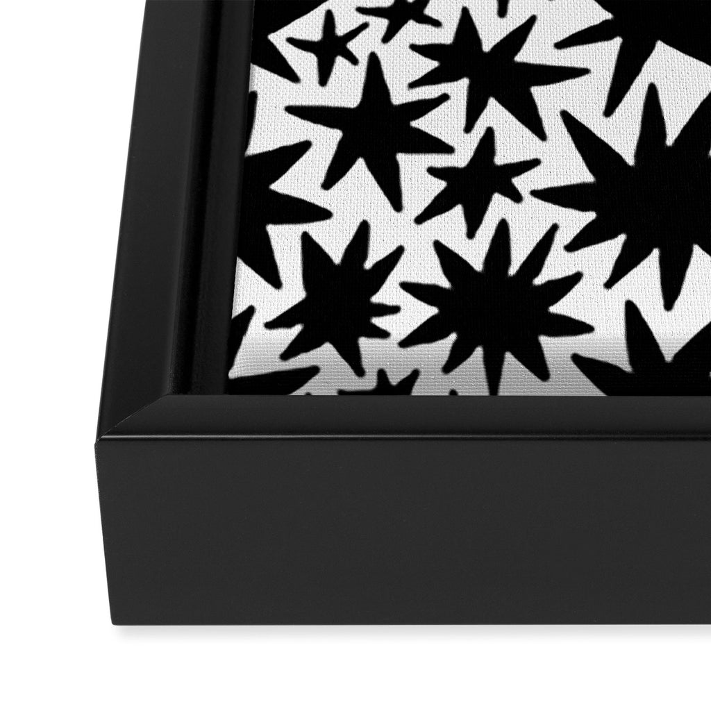 Black and white star shape pattern Framed Canvas Print Gallery Image 3