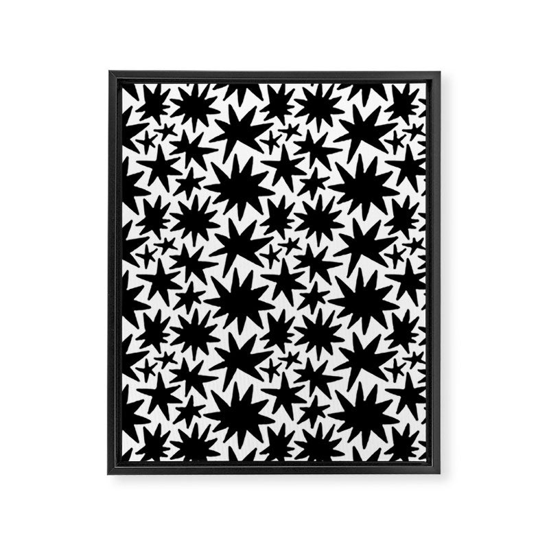 Black and white star shape pattern Framed Canvas Print Gallery Image 8
