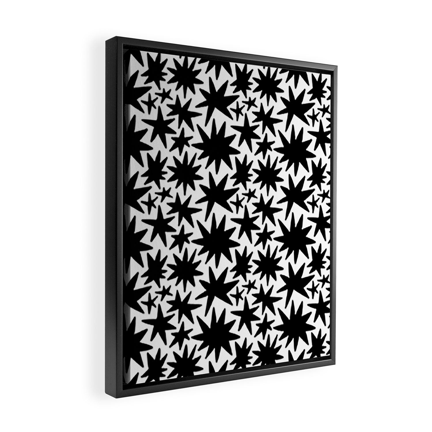 Black and white star shape pattern Framed Canvas Print Gallery Image 2