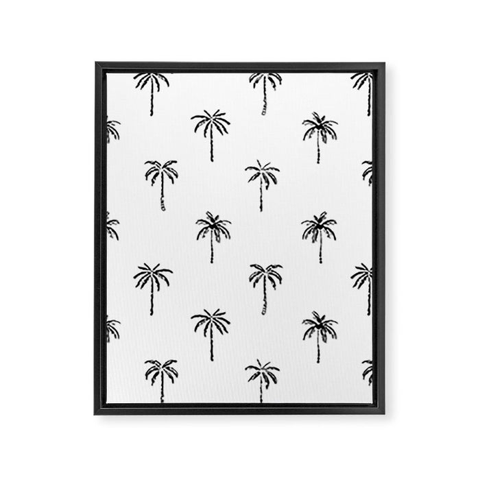 Black and white tropical palm tree pattern Framed Canvas Print Gallery Image 1