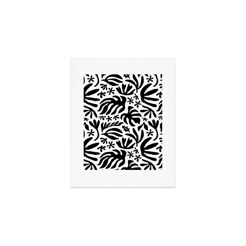 Black and white tropical summer nature pattern Art Print Gallery Image 1