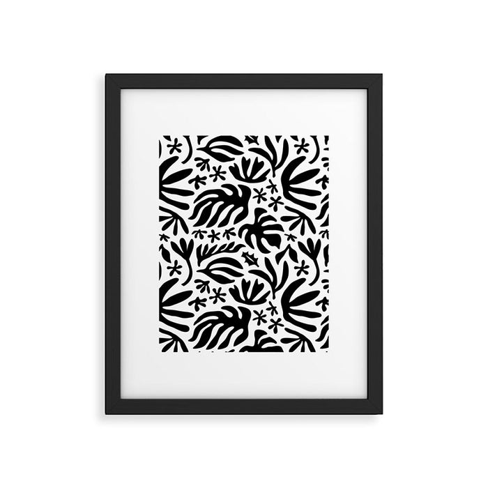 Black and white tropical summer nature pattern Framed Art Print Gallery Image 1