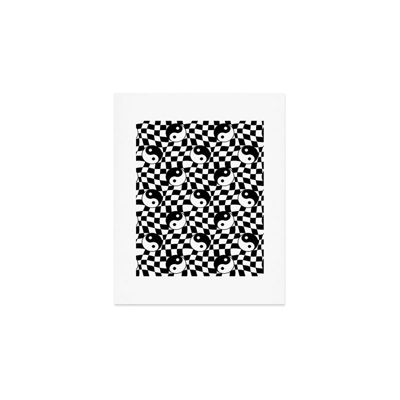 Black and white yin yang checkered pattern Art Print Gallery Image 1