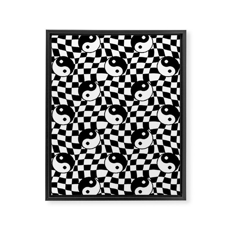 Black and white yin yang checkered pattern Framed Canvas Print Gallery Image 8