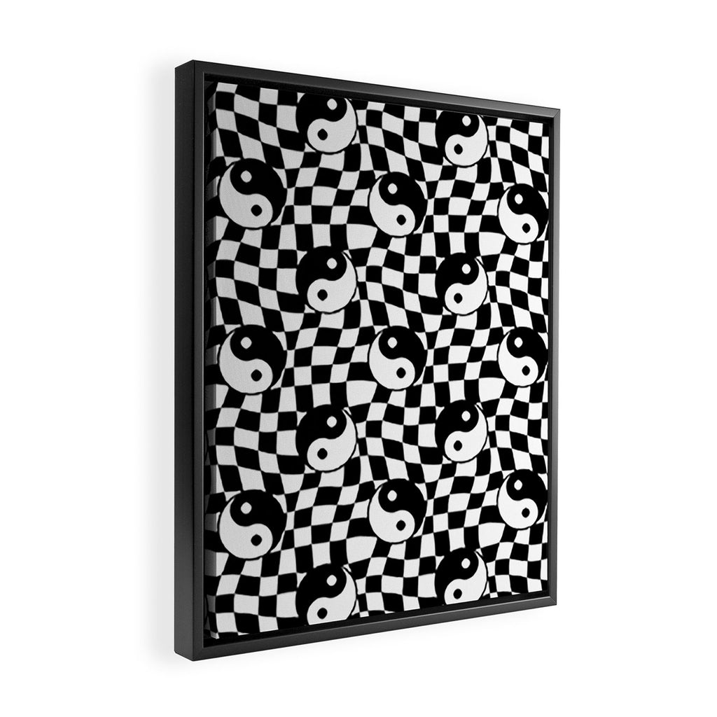 Black and white yin yang checkered pattern Framed Canvas Print Gallery Image 2