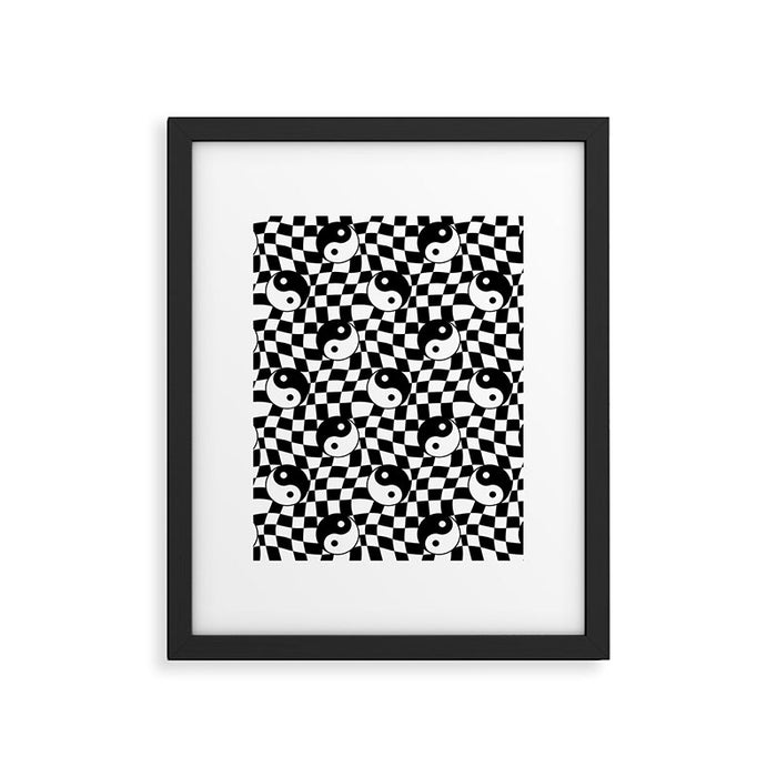 Black and white yin yang checkered pattern Framed Art Print Gallery Image 1