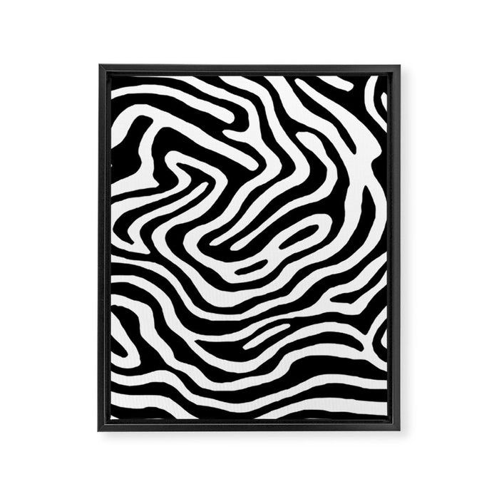 Black and white zebra stripe print art pattern Framed Canvas Print Gallery Image 1