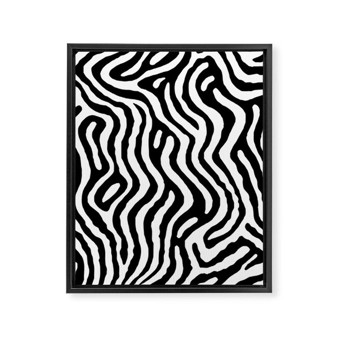 Black and white zebra stripe print art pattern Framed Canvas Print Gallery Image 1
