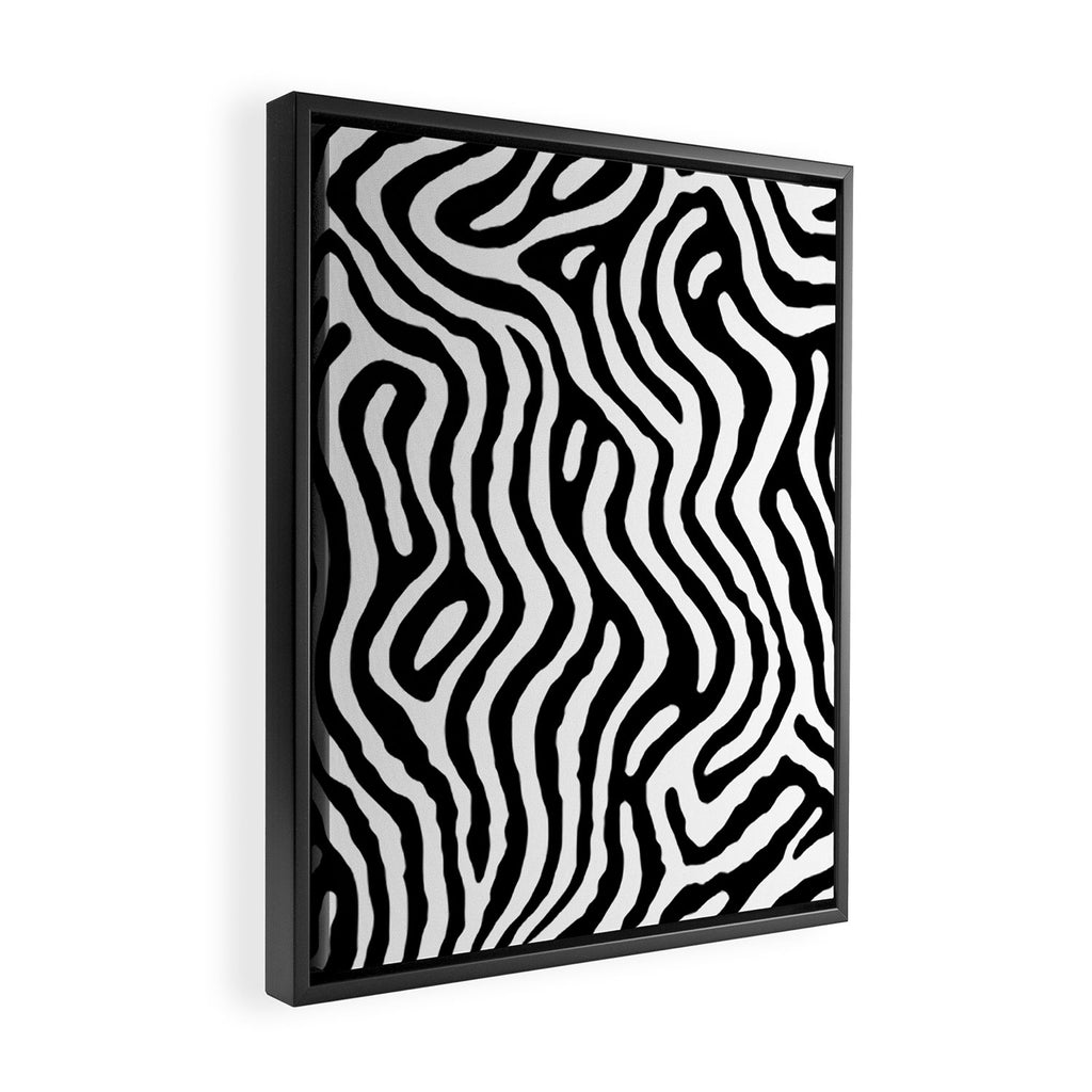 Black and white zebra stripe print art pattern Framed Canvas Print Gallery Image 2