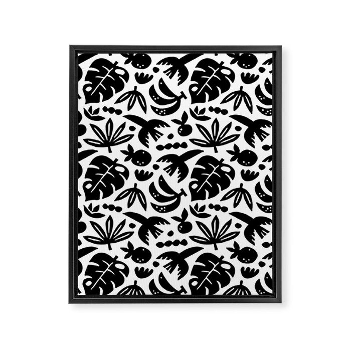 Black tropical summer nature art pattern Framed Canvas Print Gallery Image 1