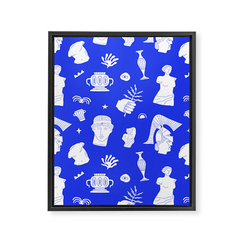 Blue ancient greek art statue pattern Framed Canvas Print Gallery Image 8