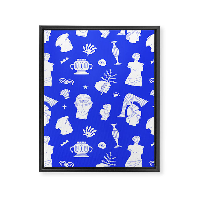 Blue ancient greek art statue pattern Framed Canvas Print Gallery Image 1