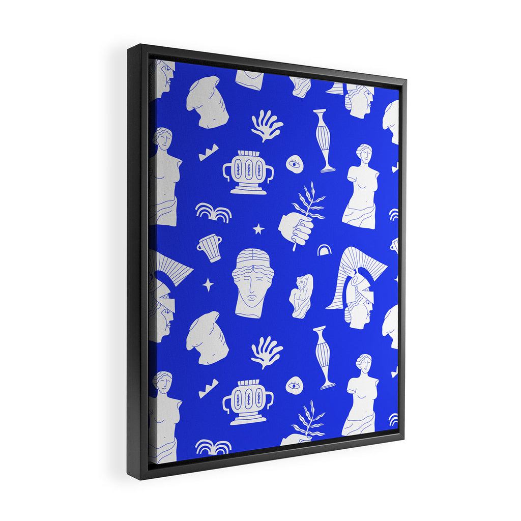Blue ancient greek art statue pattern Framed Canvas Print Gallery Image 2