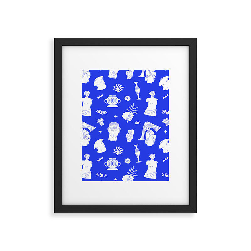 Blue ancient greek art statue pattern Framed Art Print Gallery Image 6