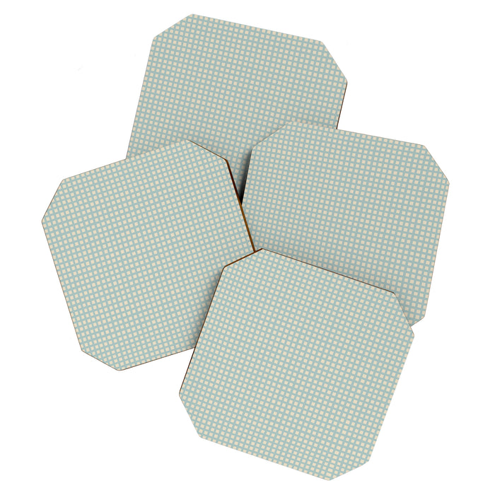 Blue geometric gingham grid art pattern Coaster Gallery Image 1