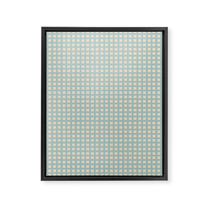 Blue geometric gingham grid art pattern Framed Canvas Print Gallery Image 6