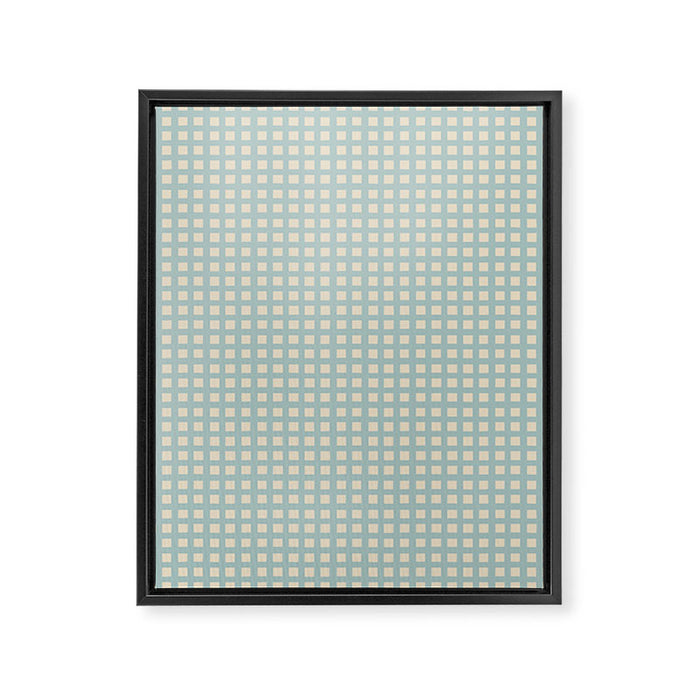 Blue geometric gingham grid art pattern Framed Canvas Print Gallery Image 1