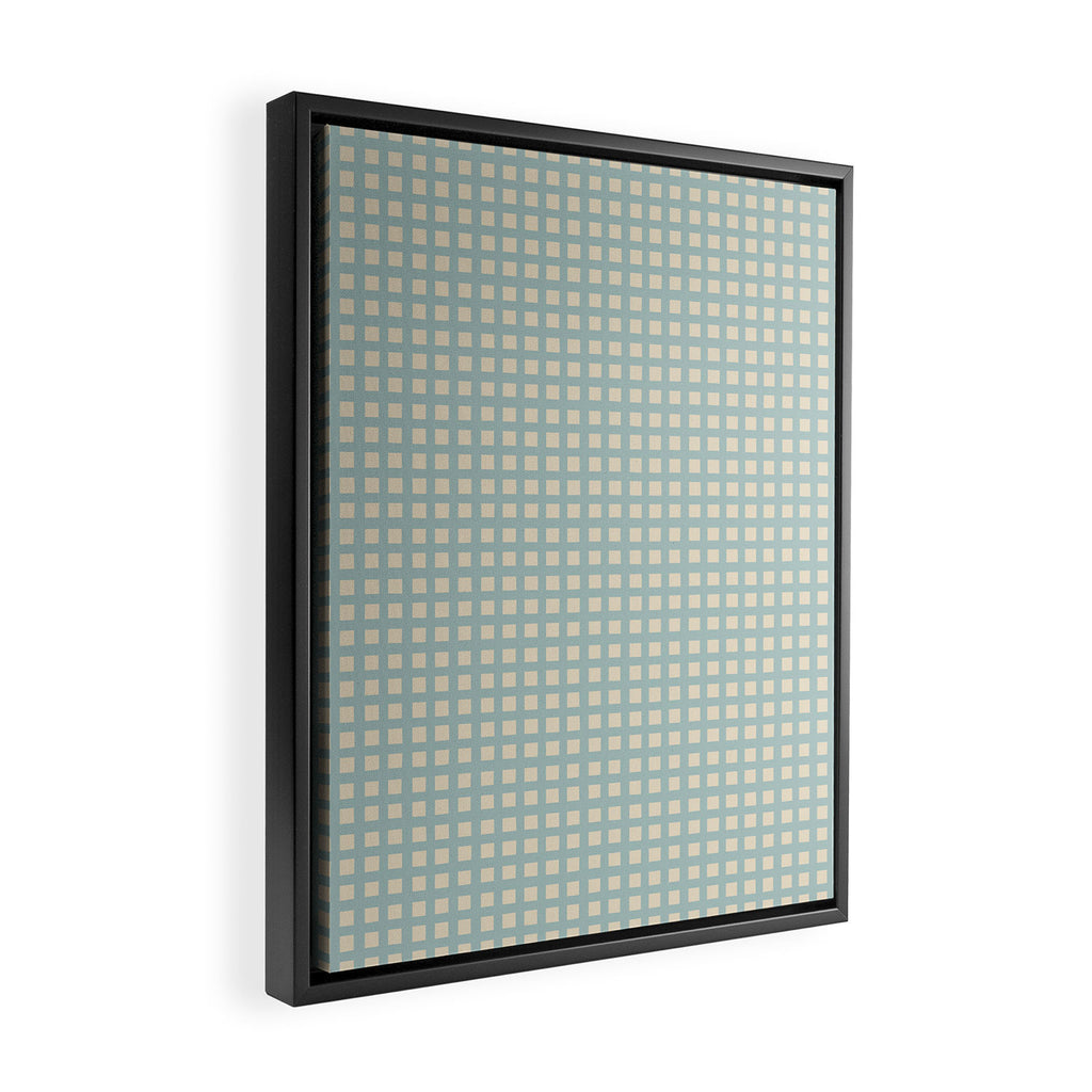 Blue geometric gingham grid art pattern Framed Canvas Print Gallery Image 2