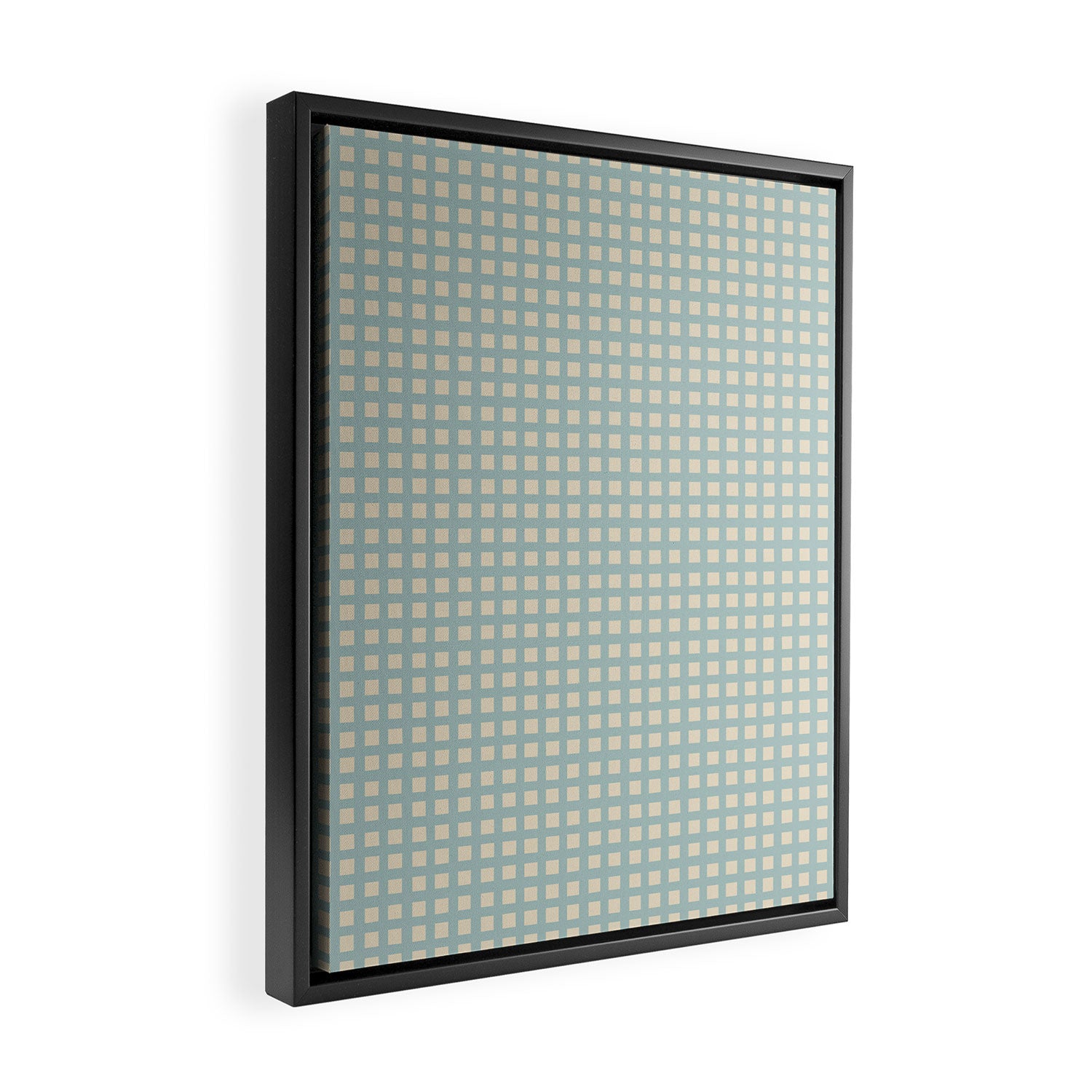Blue geometric gingham grid art pattern Framed Canvas Print Gallery Image 2
