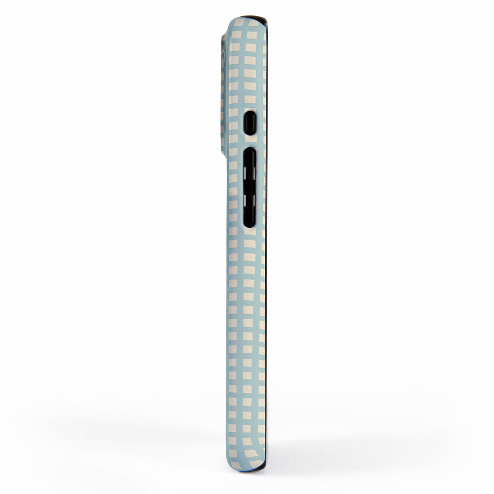 Blue geometric gingham grid art pattern iPhone Case Gallery Image 2