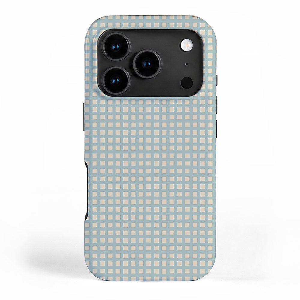 Blue geometric gingham grid art pattern iPhone Case Gallery Image 1