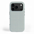 Blue geometric gingham grid art pattern iPhone Case Gallery Image 1