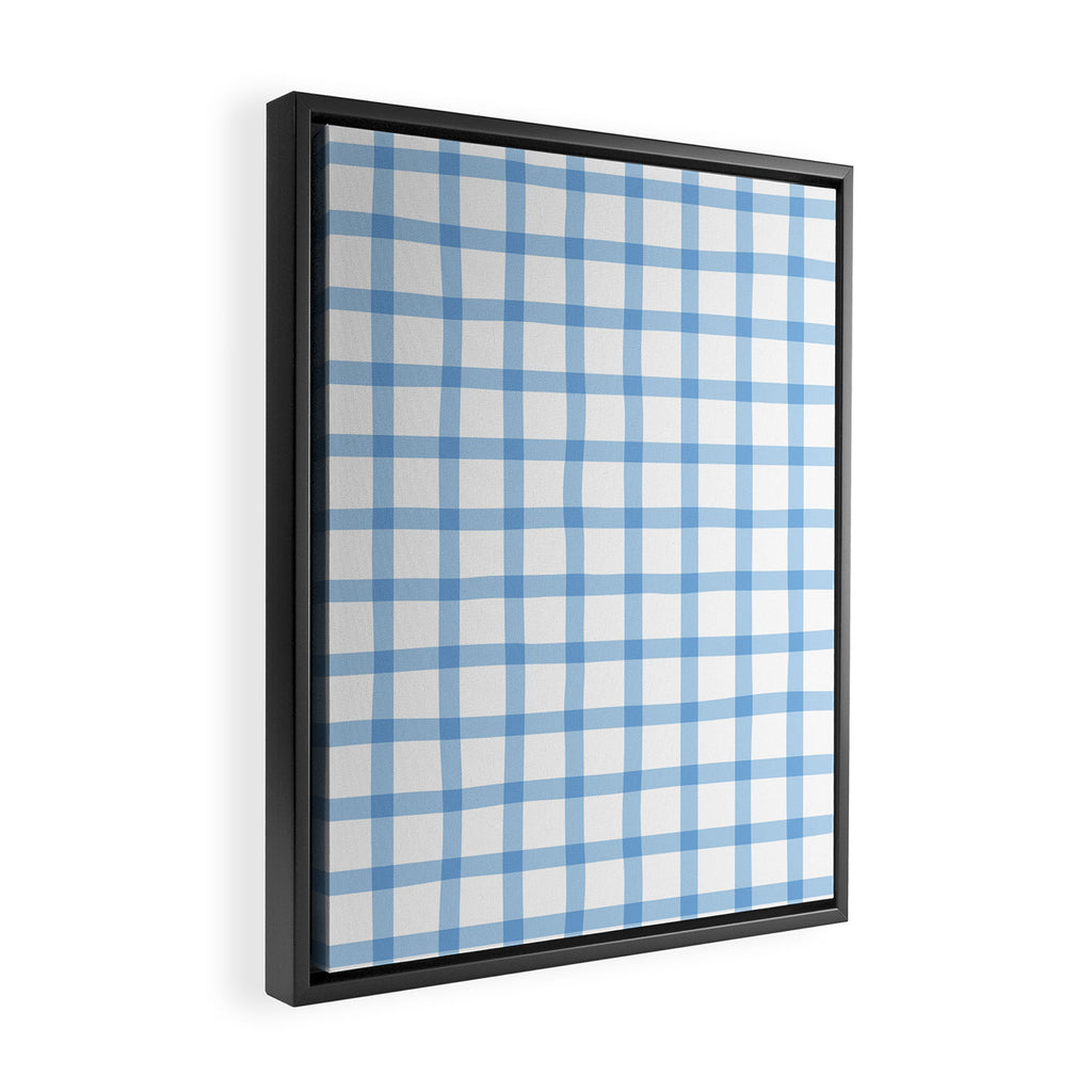 Blue geometric plaid gingham pattern Framed Canvas Print Gallery Image 2