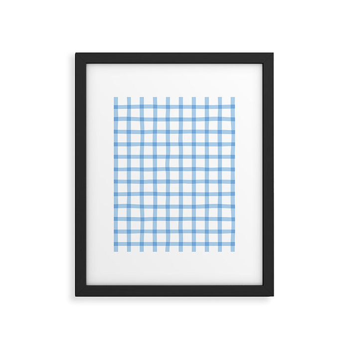 Blue geometric plaid gingham pattern Framed Art Print Gallery Image 1