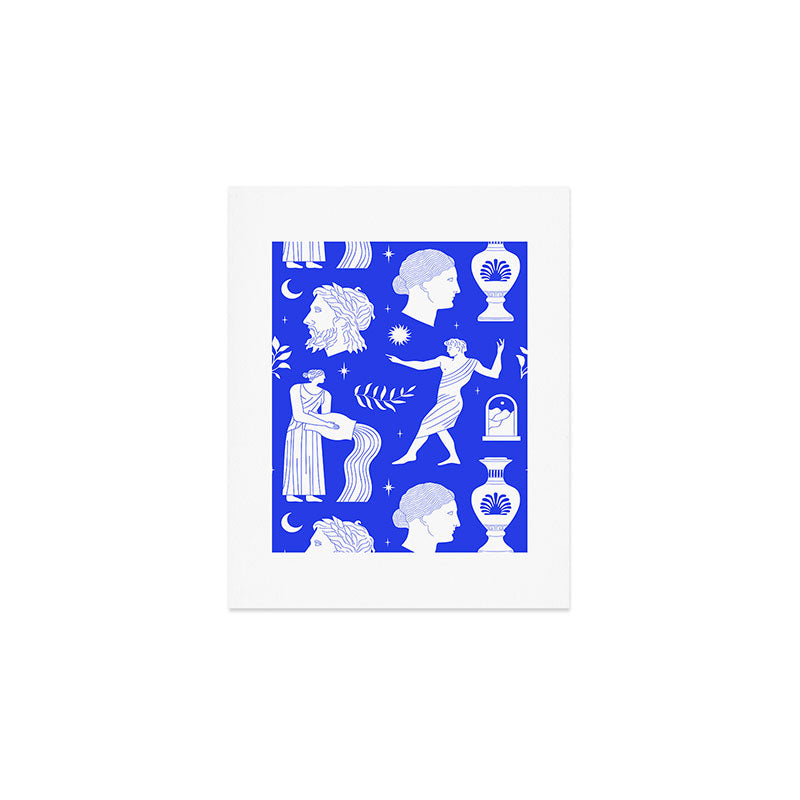 Blue greek statue and classic vintage monument pattern Art Print Gallery Image 1