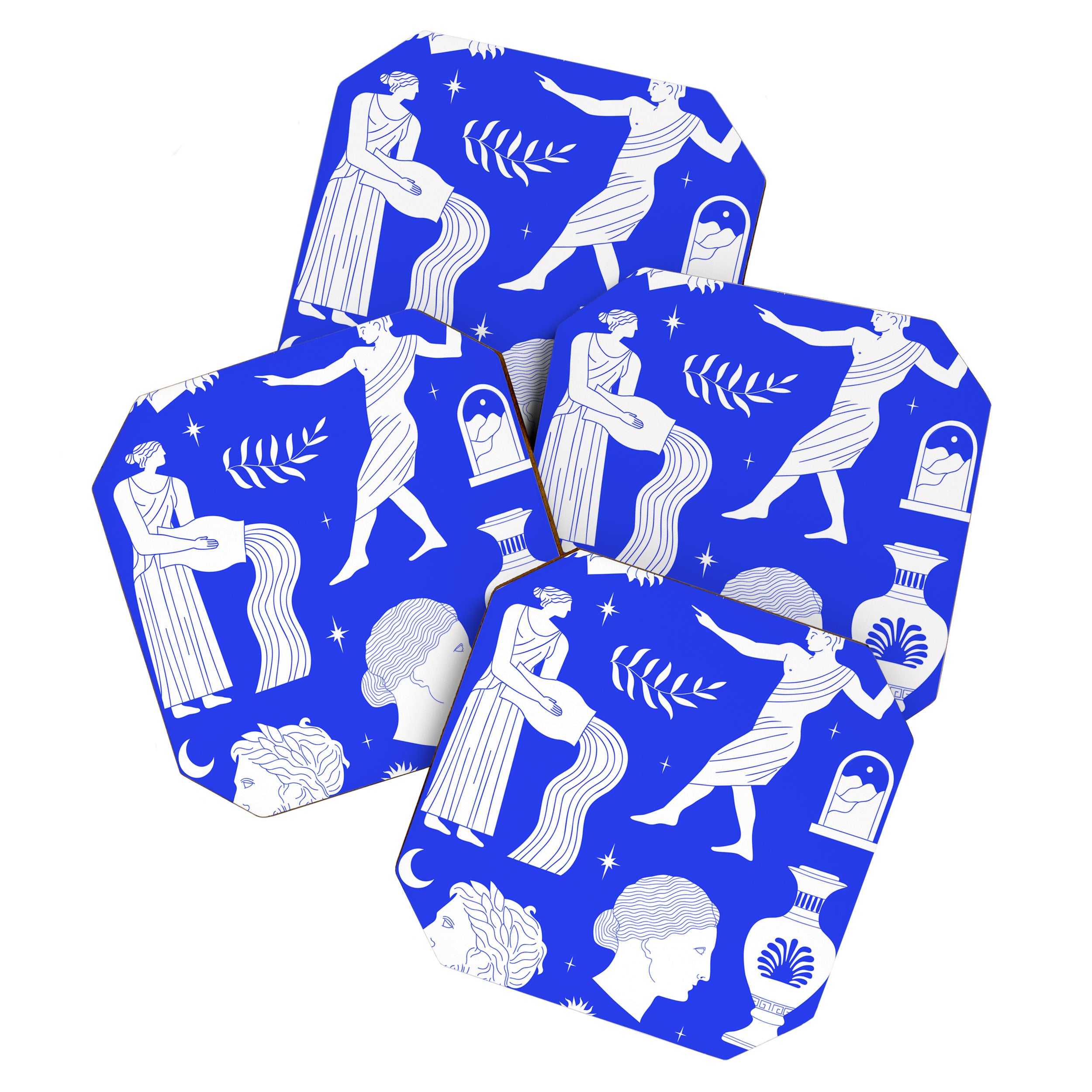 Blue greek statue and classic vintage monument pattern Coaster Gallery Image 1