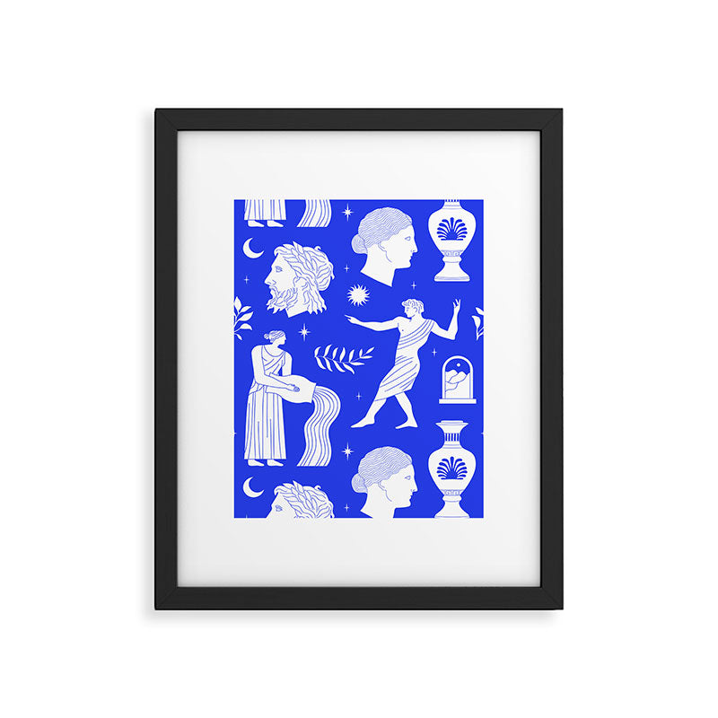 Blue greek statue and classic vintage monument pattern Framed Art Print Gallery Image 6
