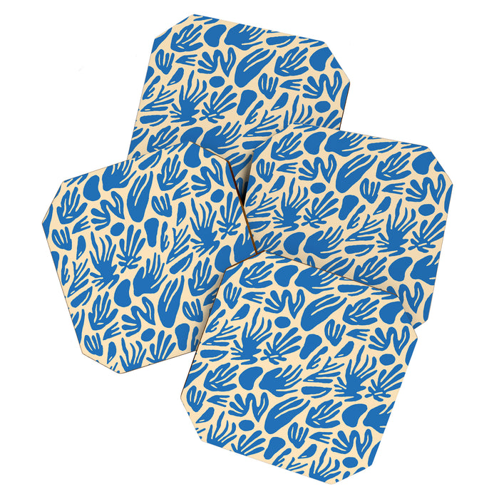 Blue nature leaf shape art pattern Coaster Gallery Image 1