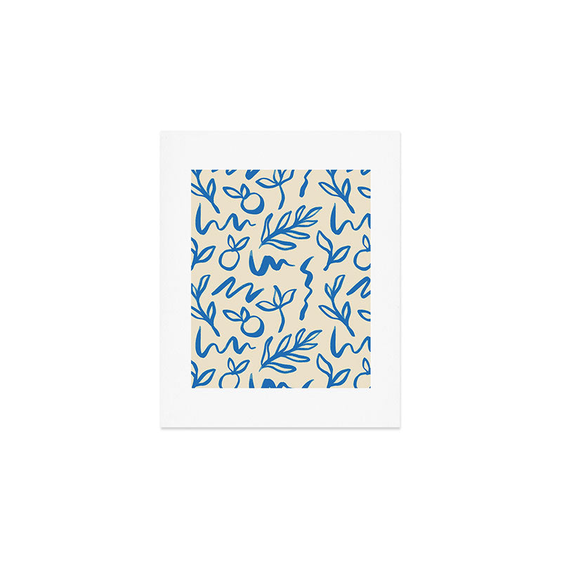 Blue organic watercolor nature art pattern Art Print Gallery Image 1