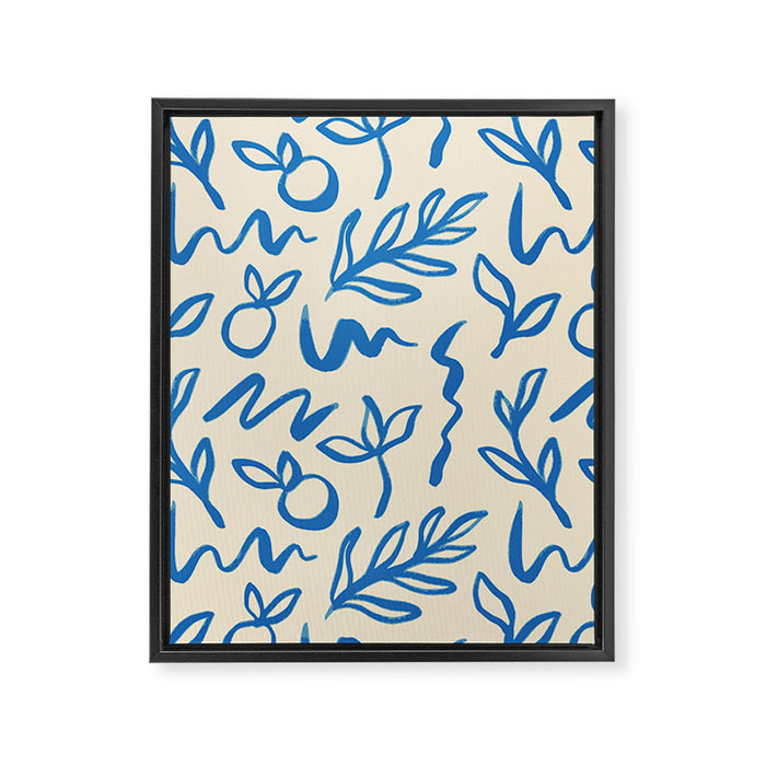 Blue organic watercolor nature art pattern Framed Canvas Print Gallery Image 1