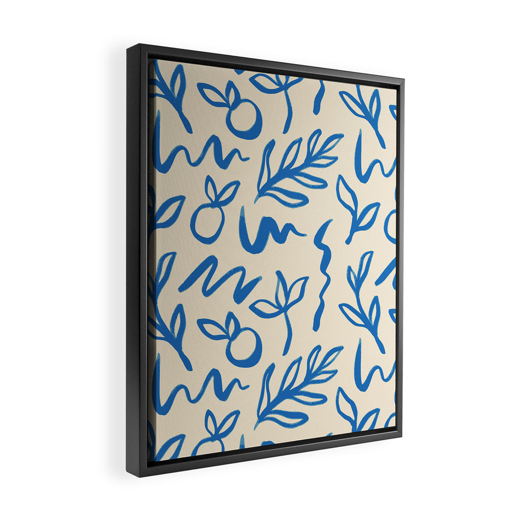 Blue organic watercolor nature art pattern Framed Canvas Print Gallery Image 2
