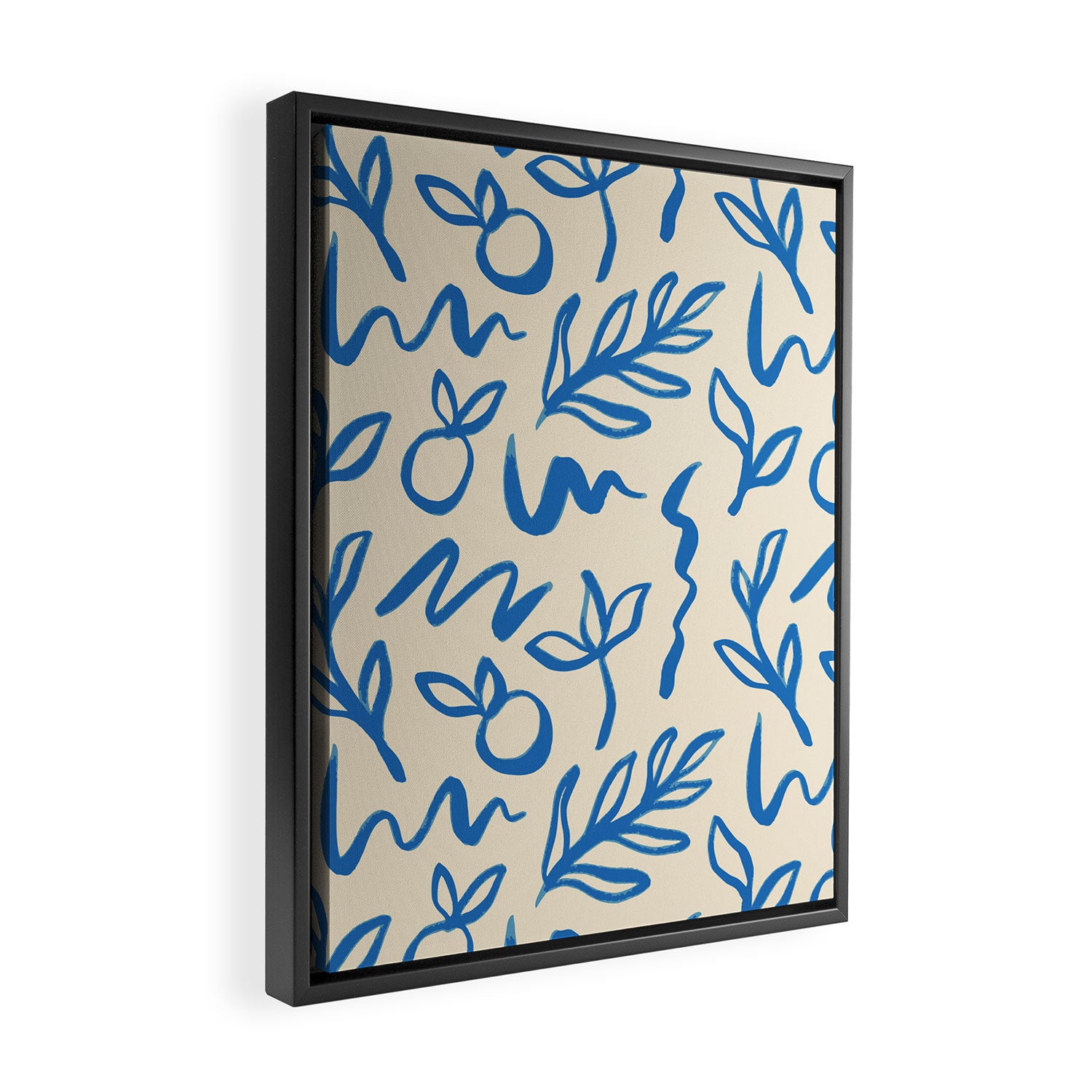 Blue organic watercolor nature art pattern Framed Canvas Print Gallery Image 2
