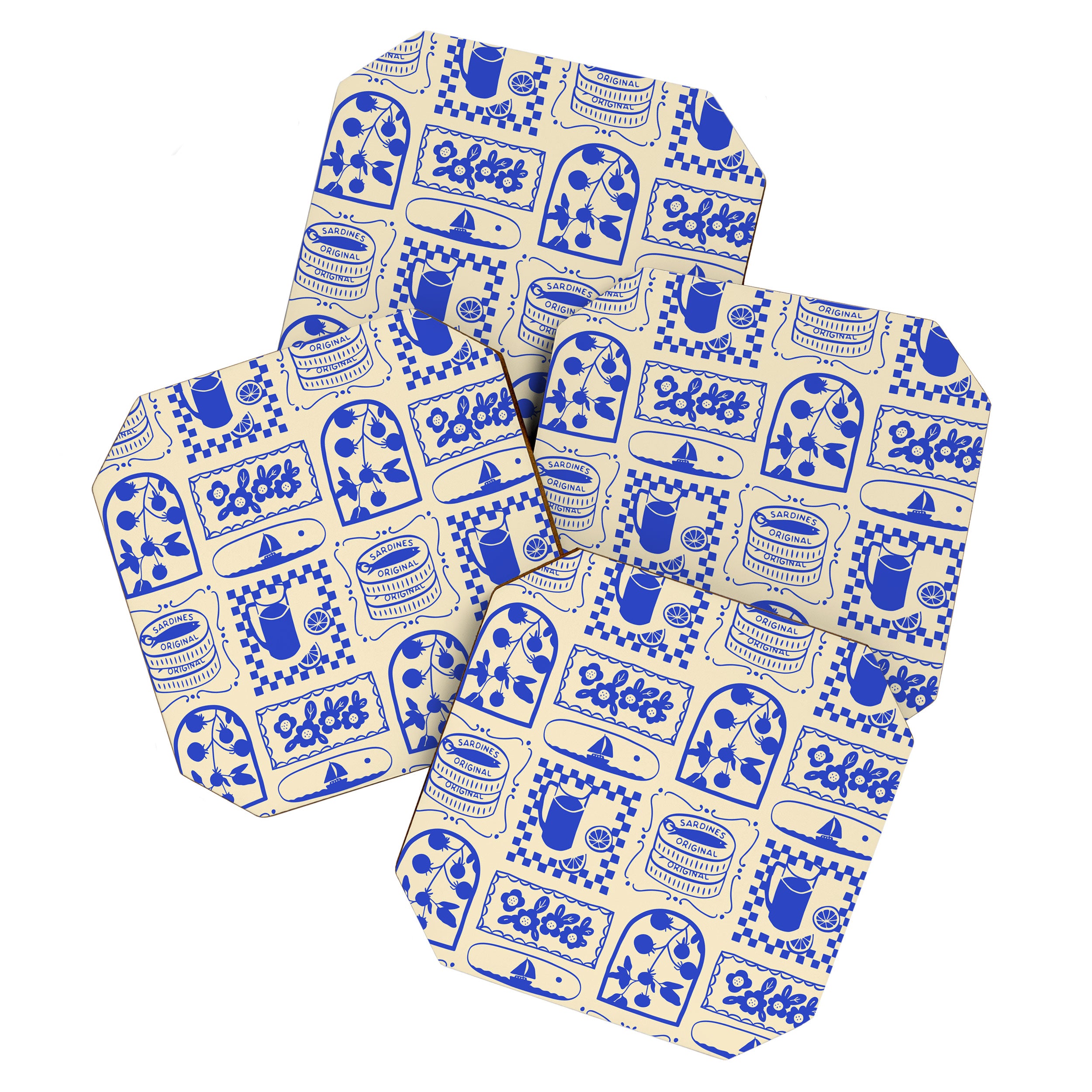 Blue summer vacation patchwork art pattern Coaster Gallery Image 1